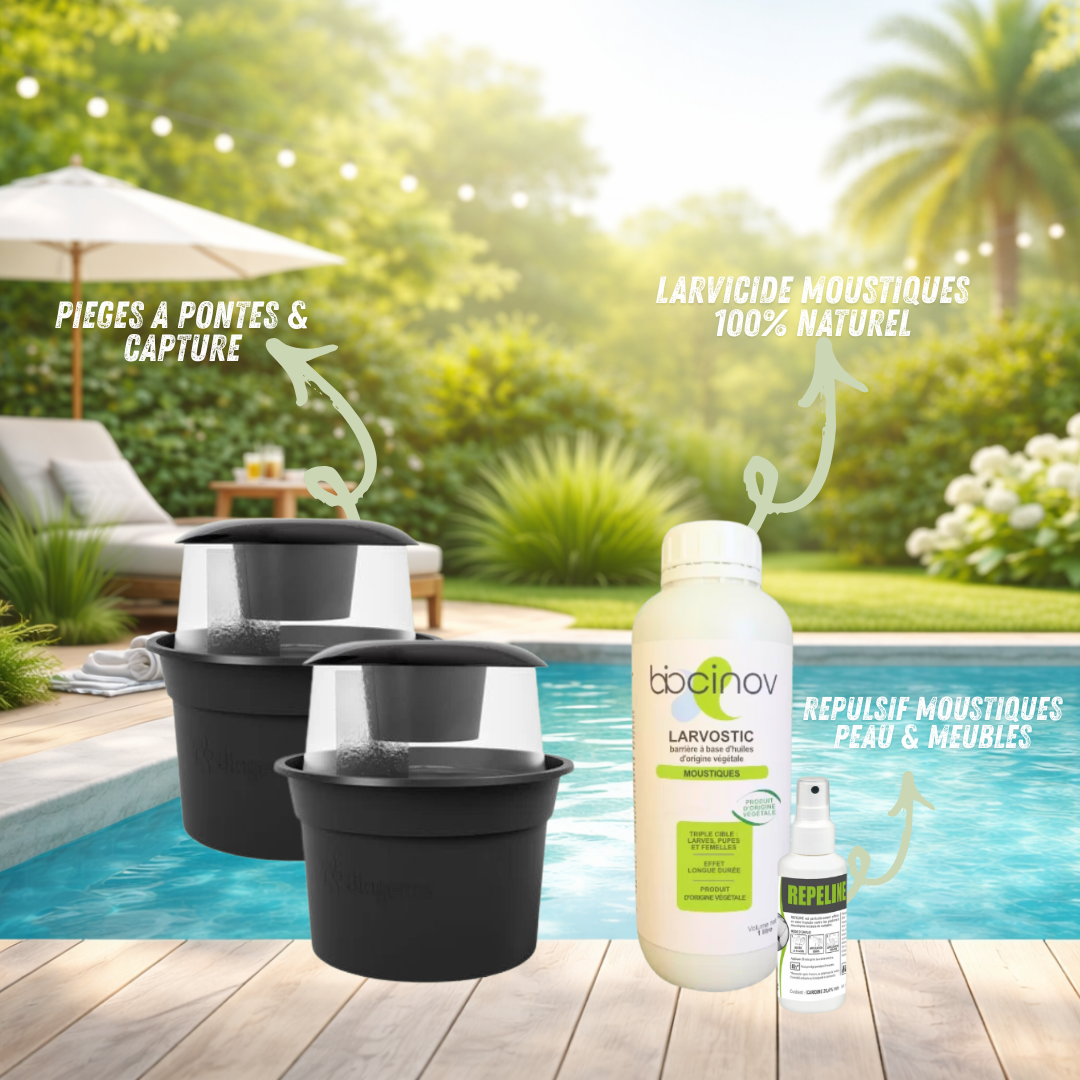 Kit Anti-Moustiques Complet – Répulsif, Pièges & Larvicide Naturel