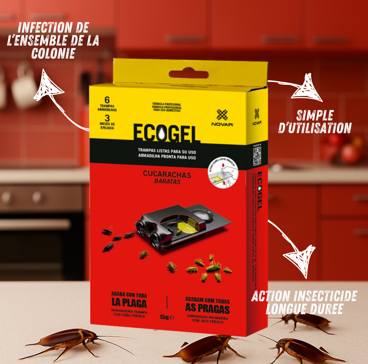 Ecogel Piège Cafards - 6 pièges